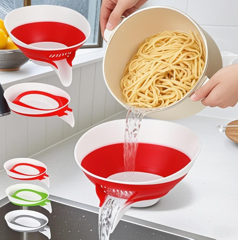 Foldable vegetable washing basket, household fine mesh filter drain basket, universal washable water filter for kitchen fruits, vegetables, and noodles